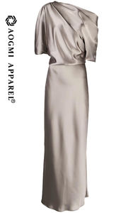 Alta costura de lujo para mujer, verano, Color sólido, hombro asimétrico, hasta la rodilla, vestido hasta el té, tafetán de seda 100%, antiarrugas - Product Image 2