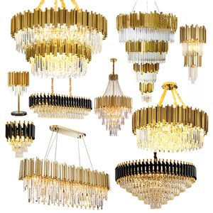 Candelabro <span class=keywords><strong>de</strong></span> <span class=keywords><strong>cristal</strong></span> <span class=keywords><strong>de</strong></span> lujo <span class=keywords><strong>Vintage</strong></span> europeo moderno, luz colgante decorativa dorada para vestíbulo <span class=keywords><strong>de</strong></span> Hotel, lámpara colgante grande - Product Image 1
