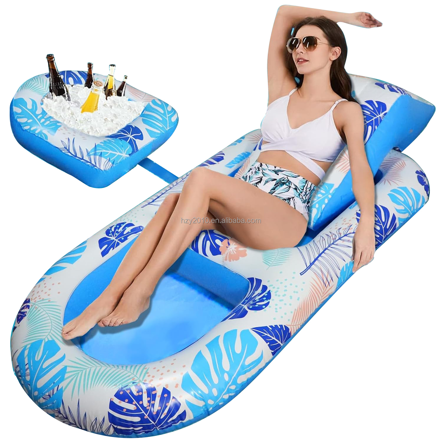 Inflatable Rafts Pool Float Lounger with Headrest Cup Holder Ice Serving Bar