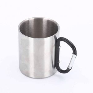 Stainless Steel Tumbler With Carabiner Handle For Camping And Outdoor Travel 300Ml Capacity Portable Minimalist Design - Product Image 1