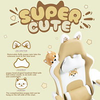 Chaise de bureau ergonomique kaki pour fille adulte et adolescente, chaise de jeu blanche avec un adorable chiot en peluche et un soutien lombaire massant
