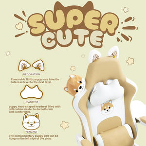 かわいい女の子大人のティーンカーキ人間工学に基づいたコンピューターチェアホワイトゲーミングStuhlチェアゲーミングぬいぐるみ犬とマッサージランバーサポート - Product Image 5