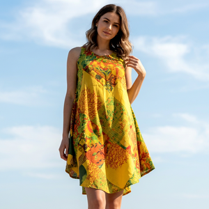 Robe midi en coton pour femmes |   Design de taille naturelle d'inspiration vintage |   Tenue d'été légère, respirante et écologique - Product Image 1