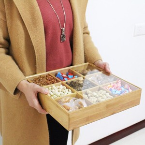 Caja de dulces de bambú con múltiples compartimentos y tapa acrílica para almacenamiento y protección contra el polvo, organizador rectangular de escritorio - Product Image 2