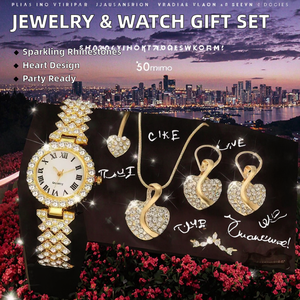 Women's Classic <strong>Gold</strong>-Plated Quartz <strong>Watch</strong> Jewelry <strong>Set</strong> Necklace Ring Earrings with Rhinestone Zircon for Wedding Party Gift - Product Image 2