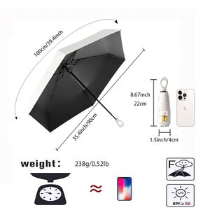 Parapluie de poche personnalisé ultra-léger blanc avec revêtement UV, pliable en 5 sections, 19 pouces - Product Image 2
