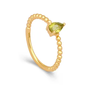 Joacii 925 Sterling Silver Gold Plated Gold Beads Geometric Drops Amethyst White Crystal Bead Pear Shape Peridot Ring