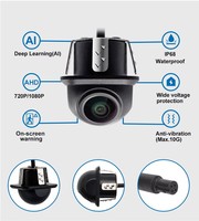 Kamera Mundur Mobil ADAS AI 180 Sudut Pandang AHD 1080P dengan Sensor Parkir Radar, Kamera Dasbor DVR Perekam Mobil Dashcam Dual