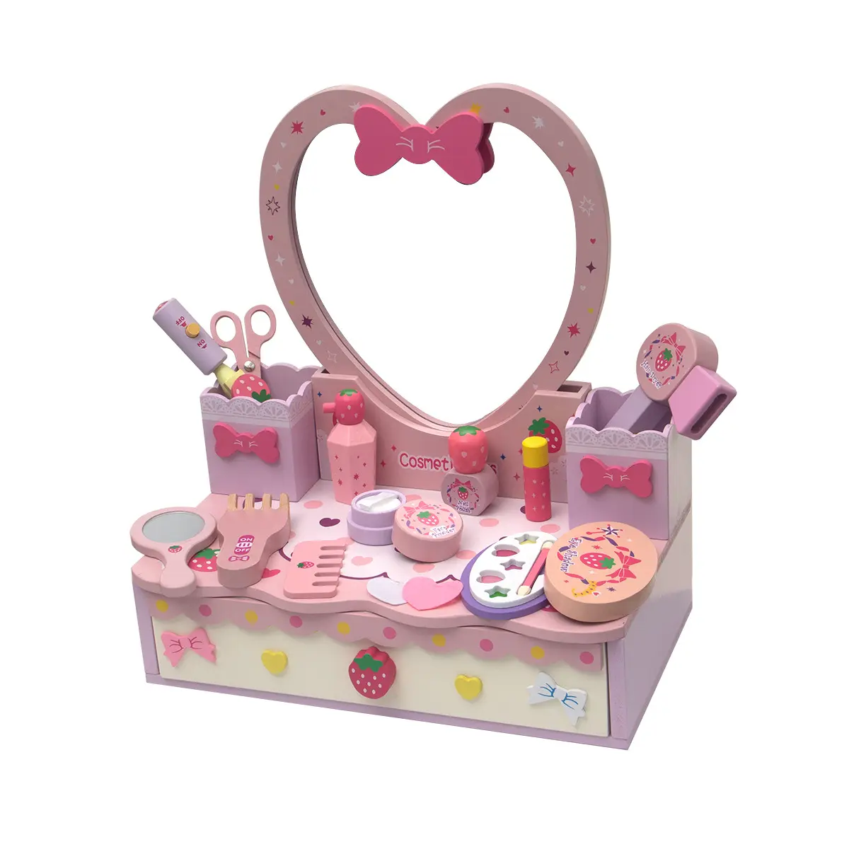 Baby Houten Roze Hart Simulatie Dressoir Cosmetische Set Educatieve Make-Up Kaptafel Doen Alsof Speelgoed Voor Meisjes