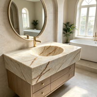 Vasque en marbre doré naturel poli, vendue directement d'usine, idéale pour les salles de bain d'hôtels et de bureaux