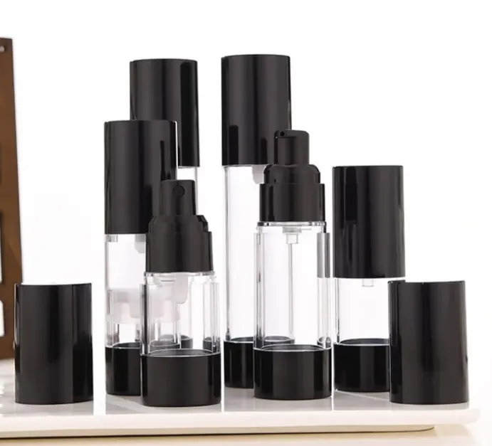 Black Refillable Airless Pump Tubes Cosmetic Spray Bottle 15ml-100ml Range Empty Lotion Serum Shampoo Skin Care Airless Jar