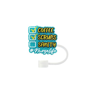 New hospital-style glitter straw <b>cap</b>, cross-border cartoon pattern <b>dust</b> <b>cap</b>, inspirational letter straw stopper, universal, in - Product Image 3