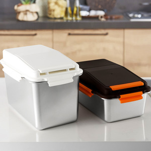 Stainless Steel Rice Bucket Rectangle Airtight Seal Lid Kitchen Grain <b>Storage</b> Container White Orange Powder Coated - Product Image 1