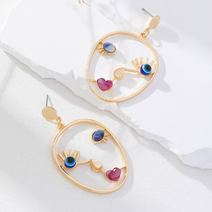 Pendientes de Ojo Turco Geométricos Calados con Forma de Corazón y Pestañas, Joyería de Moda para Fiesta, con Engaste de Aleación de Zinc - Product Image 3