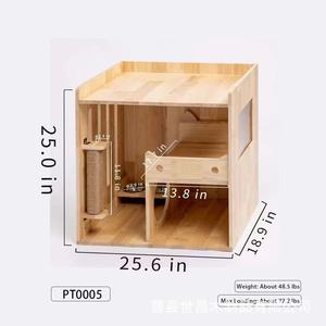 Cat Villa Solid Wood Cat <b>House</b> Rectangle Multifunctional Pet <b>Bed</b> For Medium Cats - Product Image 2
