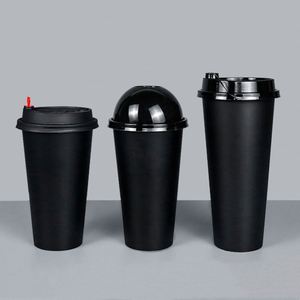 Gobelet en plastique transparent jetable noir de 90 mm avec couvercle en dôme, personnalisable avec logo OEM, vente chaude - Product Image 1