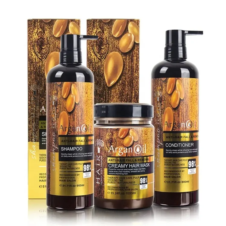 Champú de aceite de argán de fabricante profesional, conjunto para el cuidado del cabello de Marruecos