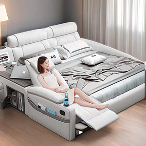 Lit intelligent multifonctionnel au design moderne, taille double, dossier réglable, massage, miroir de maquillage, lit intelligent - hu-2-077 - Product Image 1