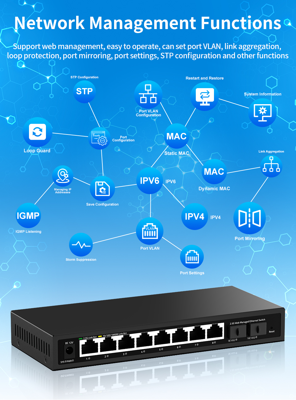 HORACO ZX310S-8T2XS Switch - 80gbps Capacity & Smart Management
