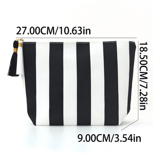 Corduroy Striped Zipper Closure Storage <strong>Bag</strong> Contrasting Color Simple Fashionable Makeup <strong>Bag</strong> Large Capacity Portable Convenient - Product Image 5