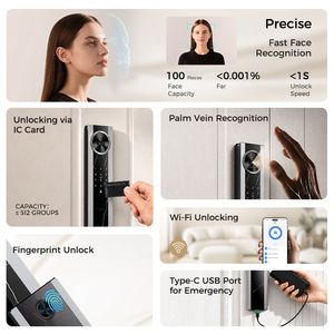 Serratura Intelligente OEM H01 con Riconoscimento Vene Palmari, Impronte Digitali, NFC, Wifi per Porte <span class=keywords><strong>in</strong></span> Alluminio e Cancelli Metallici - Product Image 3