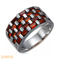 Bague Vintage en Argent 925 avec Rubis Sertis en Sceau, Coupe Coussin, Plaqué Rhodium, Design Large, pour Hommes et Femmes - Cadeau, Fête, Quotidien