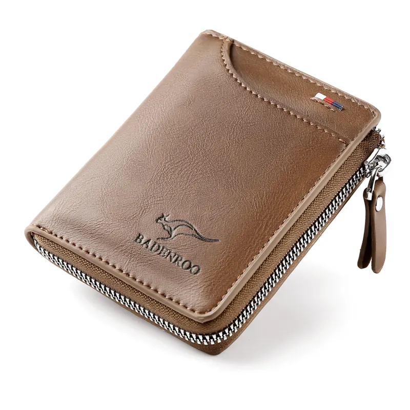 Thiết Kế Mới BADENROO Thương Hiệu Nam Ngắn Phong Cách Retro Thẻ Pu Leather RFID Ví Tiền Chính Ví Dành Cho Nam