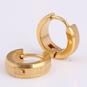 Gold <b>Cuff</b> <b>Earrings</b> 4MM Frosted Texture Stainless Steel Everyday Wear Geometric Round Design - Product Image 3