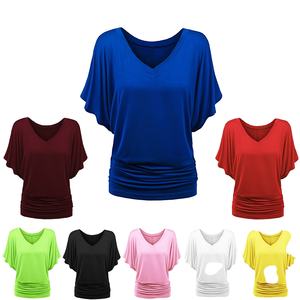 S-5XL t-Shirt <span class=keywords><strong>a</strong></span> <span class=keywords><strong>maniche</strong></span> corte <span class=keywords><strong>con</strong></span> scollo <span class=keywords><strong>a</strong></span> v e <span class=keywords><strong>maniche</strong></span> <span class=keywords><strong>a</strong></span> <span class=keywords><strong>pipistrello</strong></span> larghe da donna - Product Image 1