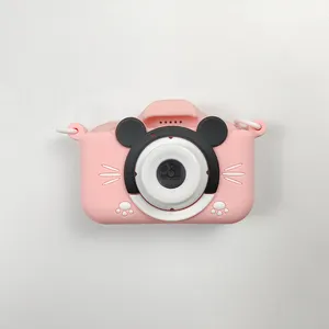 Pardo-carcasa protectora de silicona para cámara de niños, juguetes de dibujos animados de Mickey Mouse HD, color rosa