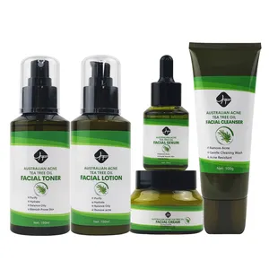 Kit de soins de la peau à l'arbre à thé coréen, kit de soins de la peau vert bio blanchissant, crème anti-acné, naturel, végétalien, marque privée
