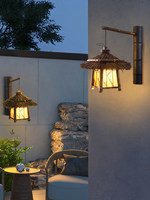 Lampe murale LED rétro japonaise en bambou tressé et acrylique, blanc chaud, étanche IP65, pour cour, zones résidentielles et salons de thé