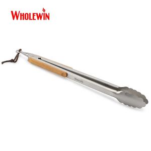 Diskon besar 14 inci Aksesori dapur penjepit barbekyu pegangan kayu penjepit panggangan baja tahan karat - Product Image 2