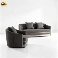 Juego de Sofás Personalizables de Lujo Ligero para Sala de Estar, con Respaldo Curvo Acolchado en Tela y Sillón a Juego para Apartamento, Hotel o Villa