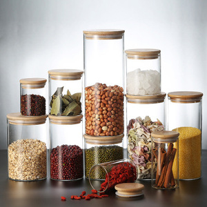 Borosilicate Bamboo Tube Shaped Storage for Glass Spice <b>Jar</b> <b>With</b> Wooden <b>Lid</b> - Product Image 3