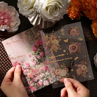 Autocollants imperméables en PET de la série Collection de fleurs pour fenêtre, autocollants de carnet de notes à motifs floraux estampés à chaud, en promotion
