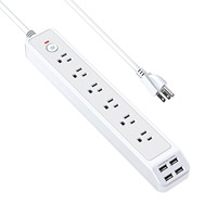 Multiprise américaine standard à 6 prises avec charge rapide USB (4 ports), pour ordinateur portable, électrique, bicolore (noir et blanc), câbles de 1,8 m