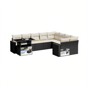 Set Divano Moderno in Rattan per Esterni Nero Crema, Arredamento da Giardino 7 Posti Design Contemporaneo per Terrazzo - Product Image 1