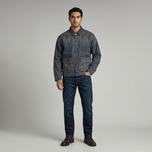 Dark Navy Denim <b>Jacket</b> Men Casual Custom Outerwear Zipper Breathable Seamless Fashion Coat Gym Sport <b>Workout</b> Streetwear Front - Product Image 1
