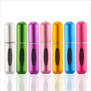 Spray portátil colorido 5ml, recarga inferior de perfume para embalagem de cosméticos, mini atomizador vazio de vidro de metal