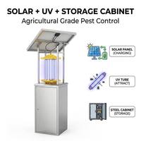 Piège à insectes solaire avec tube fluorescent UV, cage de protection, support double poteau, armoire argentée, usage agricole