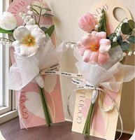 Tarjeta de flores tejida a mano personalizada, empaque para ramo de flores de un solo tallo, materiales semielaborados para tarjetas de felicitación con ramo de flores pequeñas