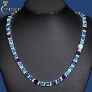 Gradient Style Party Jewelry Luxury 925 Sterling Silver Princess Cut Coloré AAAAA CZ Diamond Cluster Tennis Chain Necklace - Product Image 1