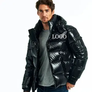 2024 Winter Hooded Custom Logo Bubble Down Coats Fashion cropped outdoor down jacket sublimation Men'S Puffer Leather Jackets