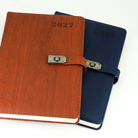 Agenda 2027 A5, couverture rigide en cuir PU premium, journal quotidien avec fermoir métallique et texture imitation bois