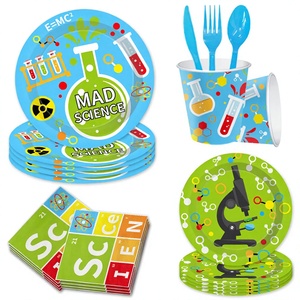 Juego de Vajilla Desechable de Papel con Temática de Ciencia y Química para Fiestas de Cumpleaños, Platos, Vasos y Servilletas - Product Image 1