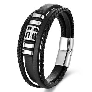 클래식 펑크 세련된 다층 손으로 짠 정품 소가죽 스테인레스 스틸 마그네틱 걸쇠 팔찌 보석 선물 - Product Image 6