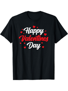 T-shirt in cotone stampato con la scritta Happy Valentine's Day Love per coppie, abiti coordinati per la famiglia, camicie casual a maniche corte - Product Image 1