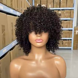 Peluca <span class=keywords><strong>Afro</strong></span> Rizada Mongol con Flequillo, Peluca Frontal de Encaje Transparente HD 13x4, Peluca de Cabello Humano 100% Rizado - Product Image 5