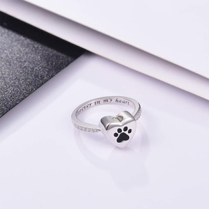 Cincin guci hati cinta baja tahan karat untuk hewan peliharaan anjing kucing abu kenang-kenangan kecil perhiasan Paw Print kremasi cincin jari - Product Image 6
